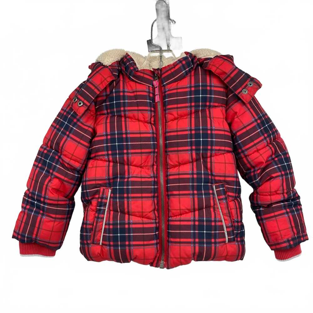 Boden Red Navy Plaid Puffer Coat | 2T Girls’ Regular 2T